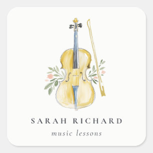 Elegant Watercolor Violin Musician Music Teacher Square Sticker