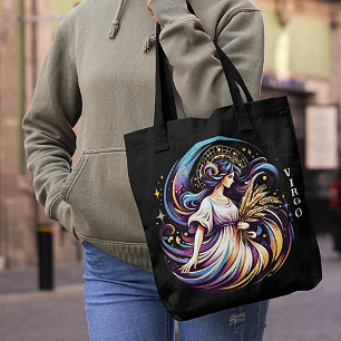Elegant Watercolor Virgo Zodiac Black  Tote Bag
