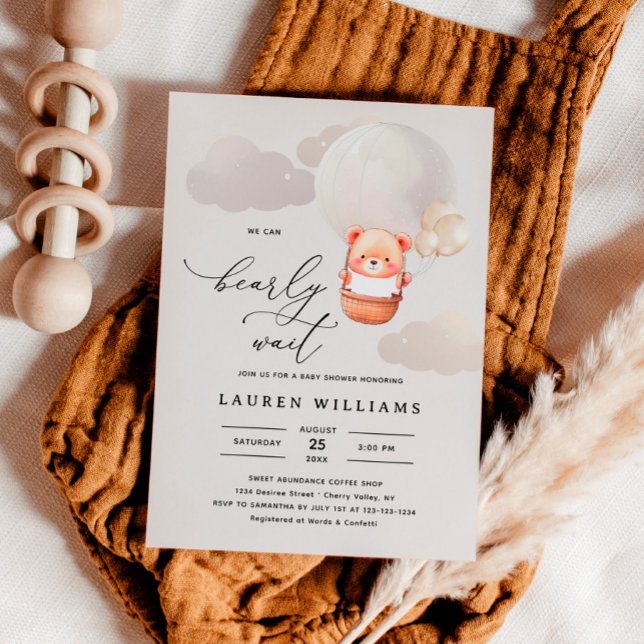 Elegant Watercolor We Can Bearly Wait Baby Shower Invitation (Creator Uploaded)