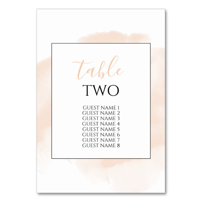 Elegant Watercolor Wedding Guest Names Table Number (Front)