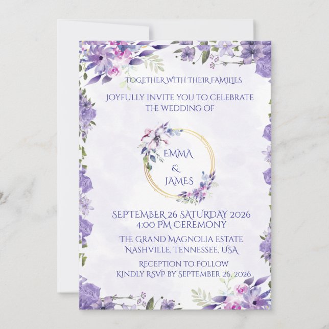 Elegant Watercolor Wedding Invitation (Front)