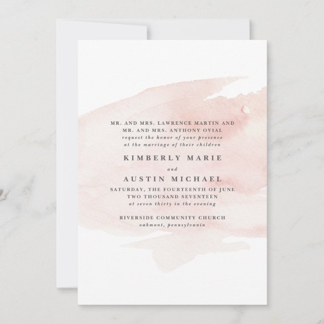 Elegant Watercolor Wedding Invitation | Blush (Front)