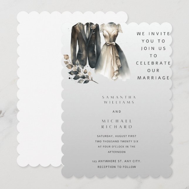 Elegant Watercolor Wedding Invitation – Modern Arc (Front/Back)