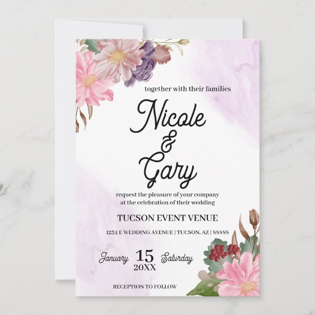 Elegant Watercolor Wedding Invitations (Front)