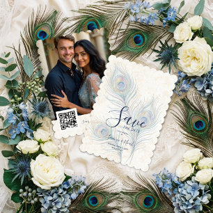 Elegant Watercolor Wedding Peacock Feathers TLW26 Save The Date