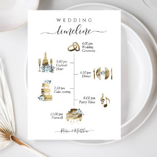 Elegant Watercolor Wedding Timeline Blue Floral Programme