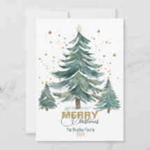 Elegant Watercolor Whimsical Christmas Tree Card