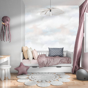 Elegant Watercolor Whimsical Clouds Light Grey Wallpaper