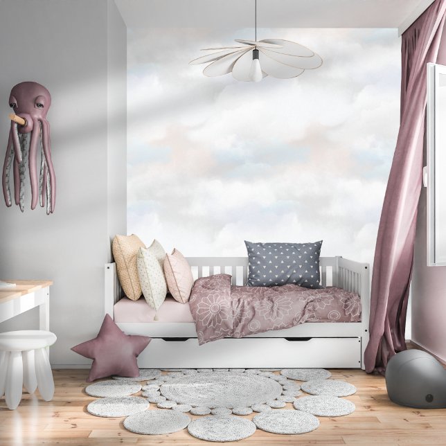 Elegant Watercolor Whimsical Clouds Light Grey Wallpaper (Creator Uploaded)