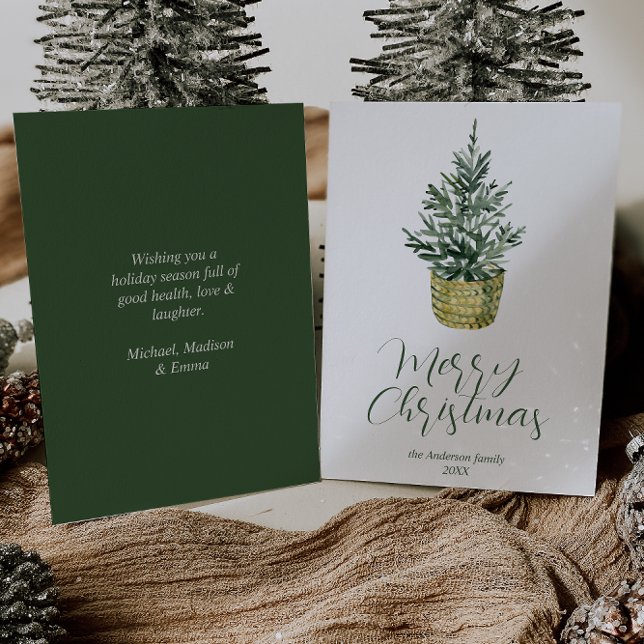 Elegant Watercolor Whimsical Tree Merry Christmas Holiday Card (Creator Uploaded)