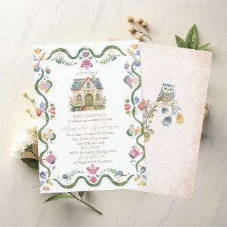 Elegant Watercolor WhimsyFolk Art Baby Shower Invitation