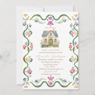 Elegant Watercolor WhimsyFolk Art Baby Shower Invitation