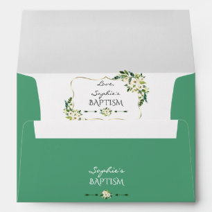 Elegant Watercolor White Floral Gold Baptism Envelope