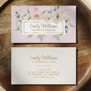 Elegant Watercolor White Flowers Business Card