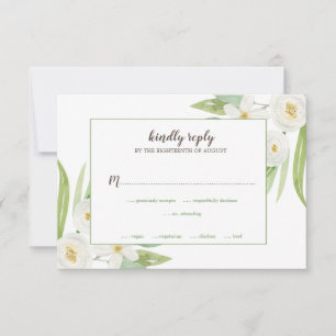 Elegant Watercolor White & Green Floral Wedding RSVP Card
