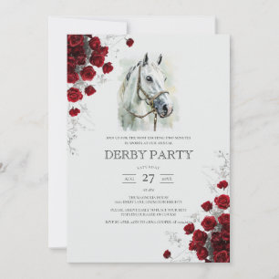 Elegant Watercolor White Horse Roses Kentucky Derb Invitation