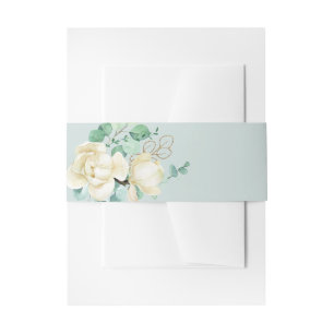 Elegant Watercolor White Magnolia Invitation Belly Band