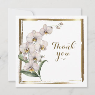 Elegant Watercolor White Orchids Gold Frame Thank You Card