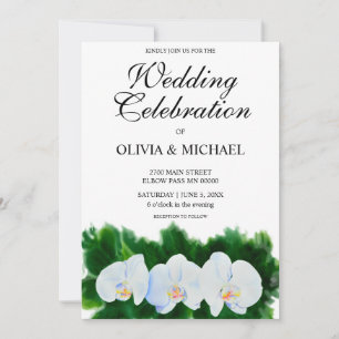 Elegant watercolor white orchids invitation