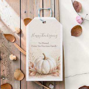 Elegant Watercolor White Pumpkin Thanksgiving Gift Tags