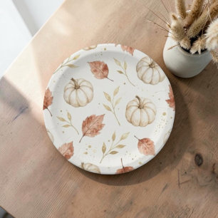 Elegant Watercolor White Pumpkin Thanksgiving Paper Plate