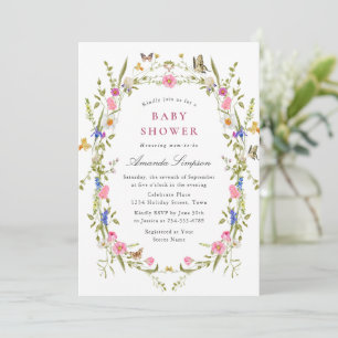 Elegant Watercolor Wild Flowers Baby Shower Invitation