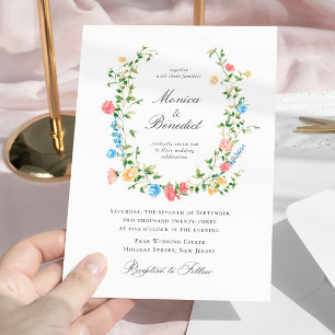 Elegant Watercolor Wild Flowers Bohemian Wedding  Invitation