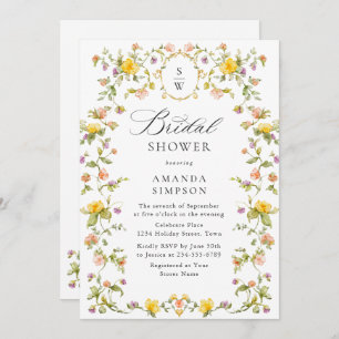 Elegant Watercolor Wild Flowers Bridal Shower Invitation