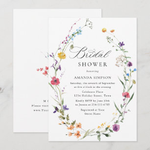 Elegant Watercolor Wild Flowers Bridal Shower Invitation