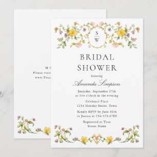 Elegant Watercolor Wild Flowers Bridal Shower Invitation