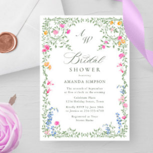 Elegant Watercolor Wild Flowers Bridal Shower Invitation