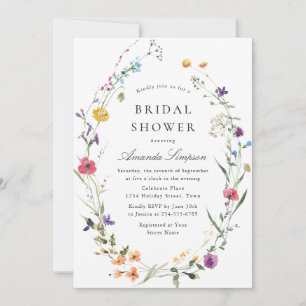 Elegant Watercolor Wild Flowers Bridal Shower Invitation