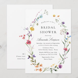 Elegant Watercolor Wild Flowers Bridal Shower Invitation