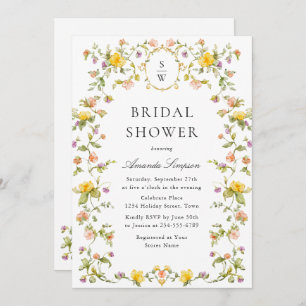 Elegant Watercolor Wild Flowers Bridal Shower Invitation