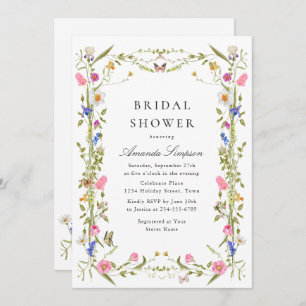 Elegant Watercolor Wild Flowers Bridal Shower Invitation