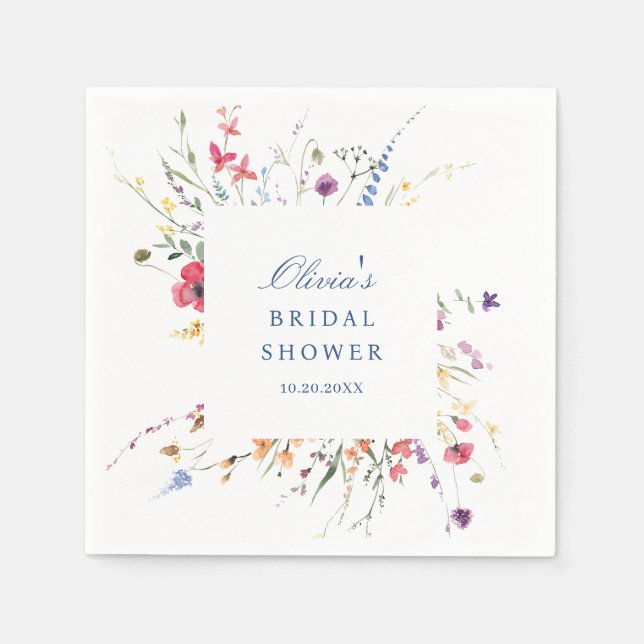 Elegant Watercolor Wild Flowers Bridal Shower Napkin (Front)