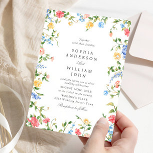Elegant Watercolor Wild Flowers Floral Wedding Invitation