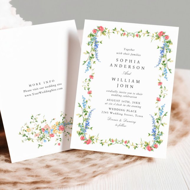 Elegant Watercolor Wild Flowers Floral Wedding Invitation (Creator Uploaded)