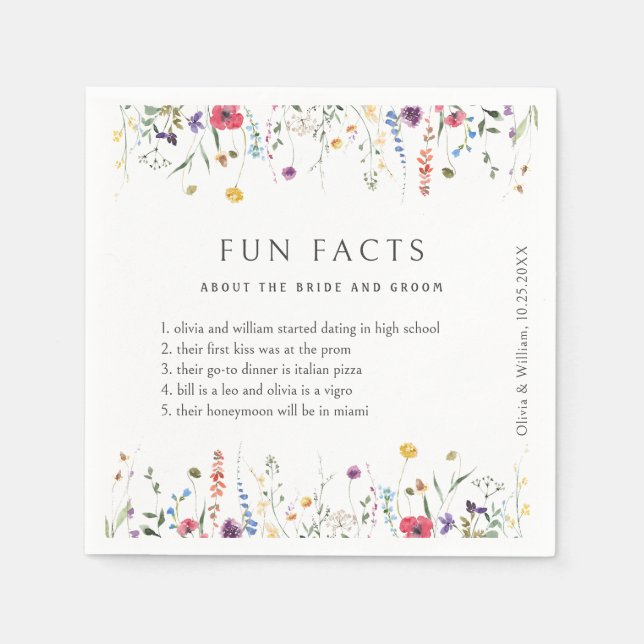 Elegant Watercolor Wild Flowers Floral Wedding Napkin (Front)