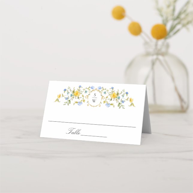 Elegant Watercolor Wild Flowers Floral Wedding Place Card (Front)