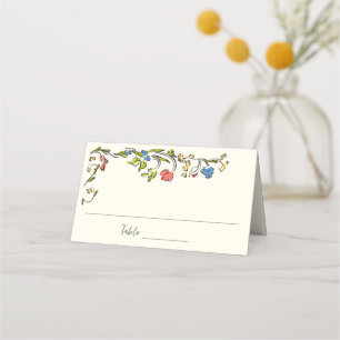 Elegant Watercolor Wild Flowers Floral Wedding Place Card