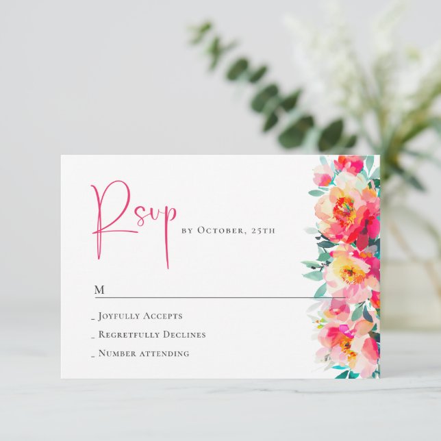 Elegant Watercolor Wild Flowers Floral Wedding RSVP Card (Standing Front)