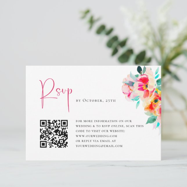 Elegant Watercolor Wild Flowers Floral Wedding RSVP Card (Standing Front)