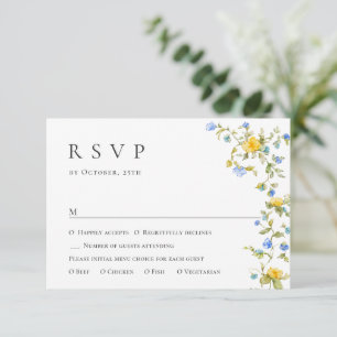 Elegant Watercolor Wild Flowers Floral Wedding RSVP Card