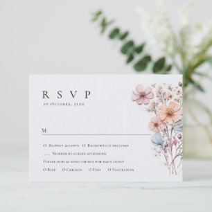 Elegant Watercolor Wild Flowers Floral Wedding RSVP Card