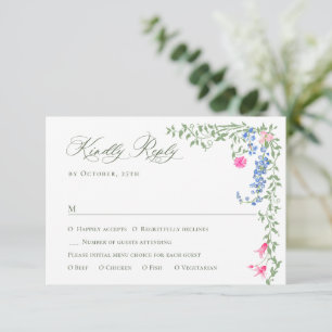 Elegant Watercolor Wild Flowers Floral Wedding RSVP Card