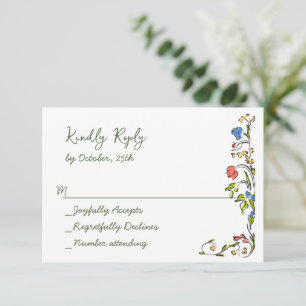 Elegant Watercolor Wild Flowers Floral Wedding RSVP Card