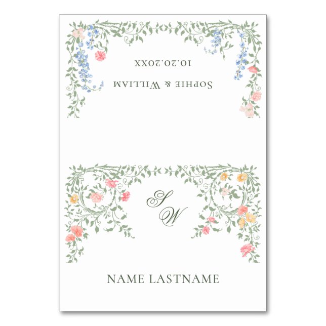 Elegant Watercolor Wild Flowers Floral Wedding Table Number (Front)