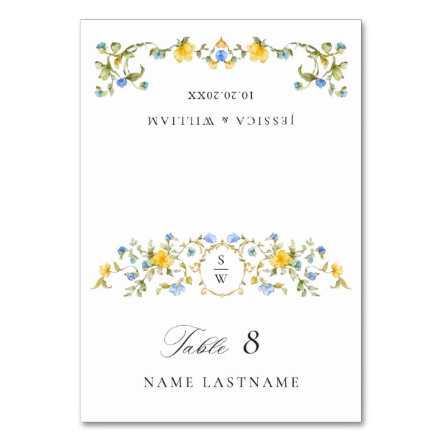 Elegant Watercolor Wild Flowers Floral Wedding Table Number (Front)