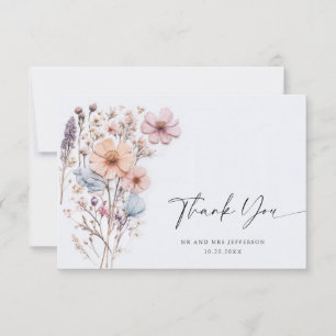 Elegant Watercolor Wild Flowers Floral Wedding Thank You Card